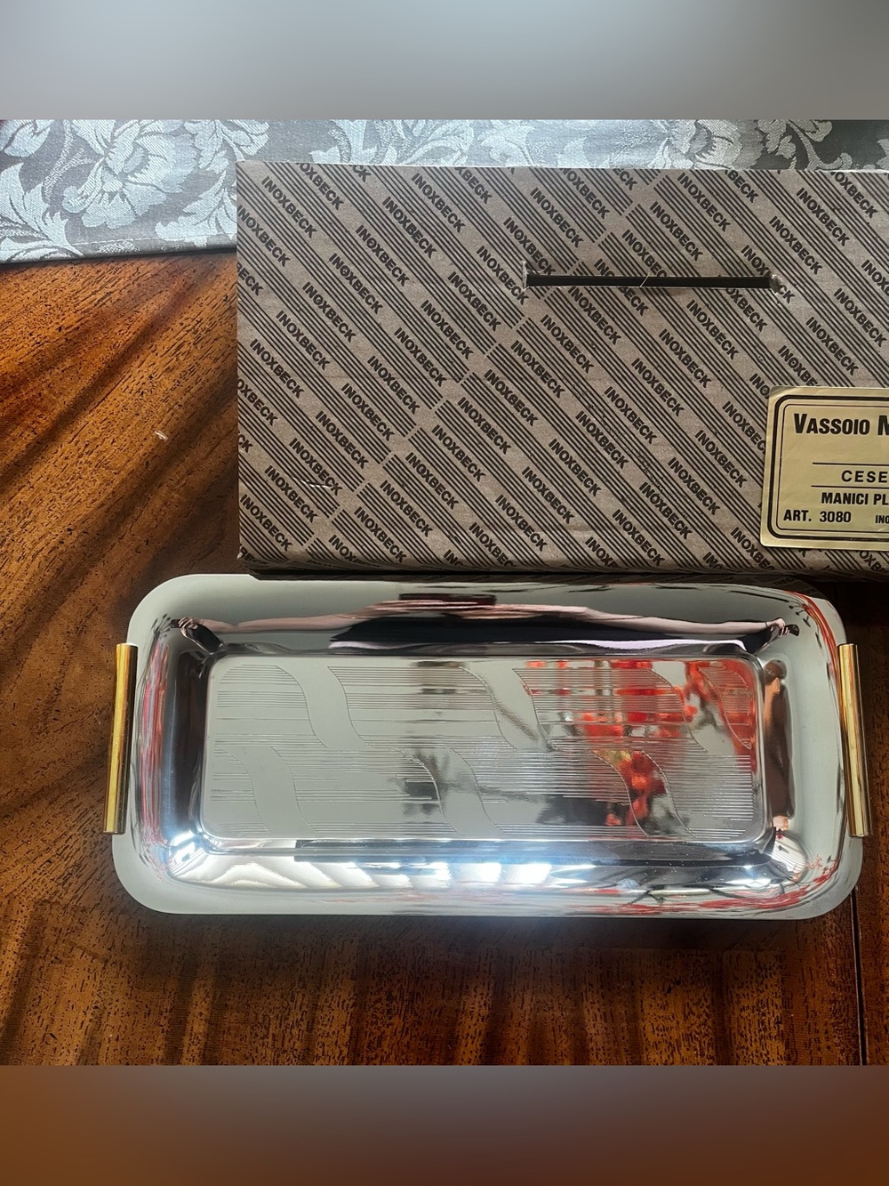 New vintage inoxbeck Italian gold plated tray stainless steel vassoio mariateres